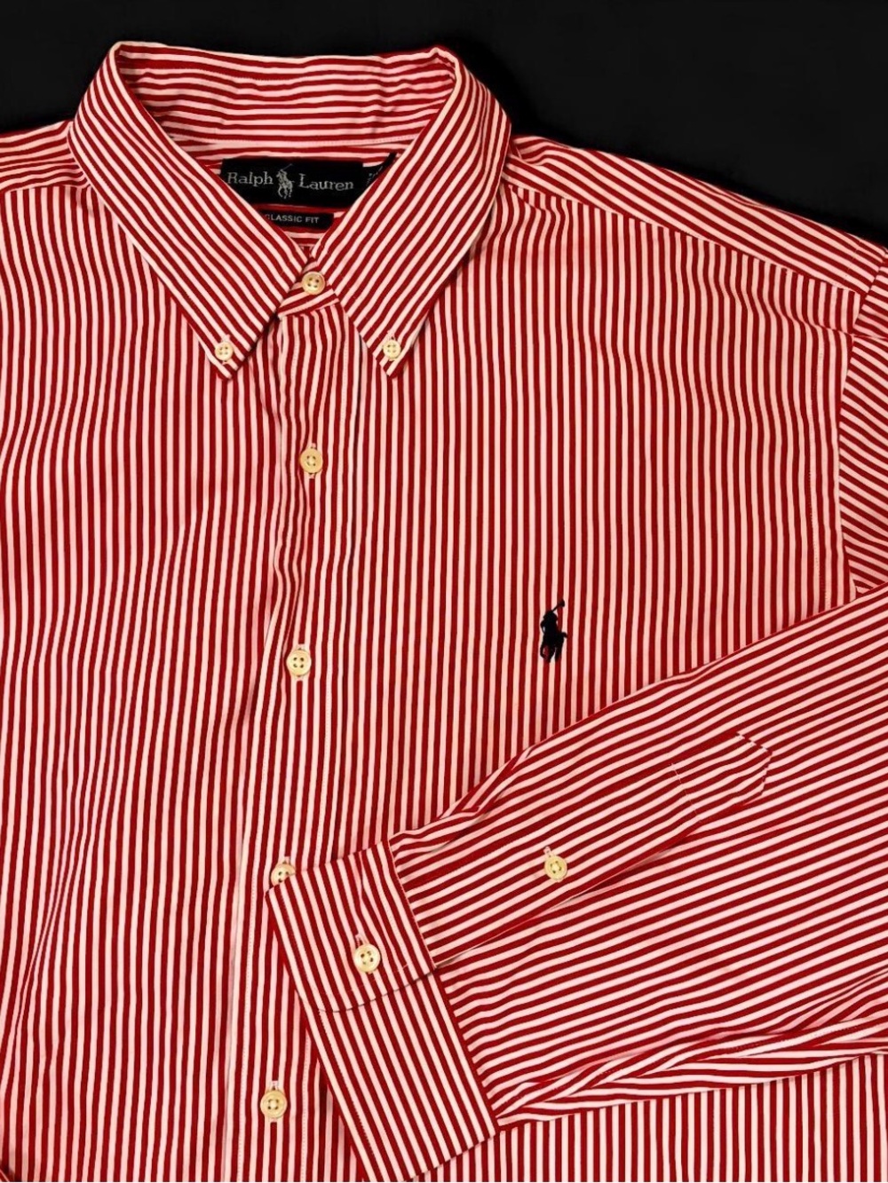 Ralph Lauren Red White Striped Classic Fit Button Down Shirt Men’s XL